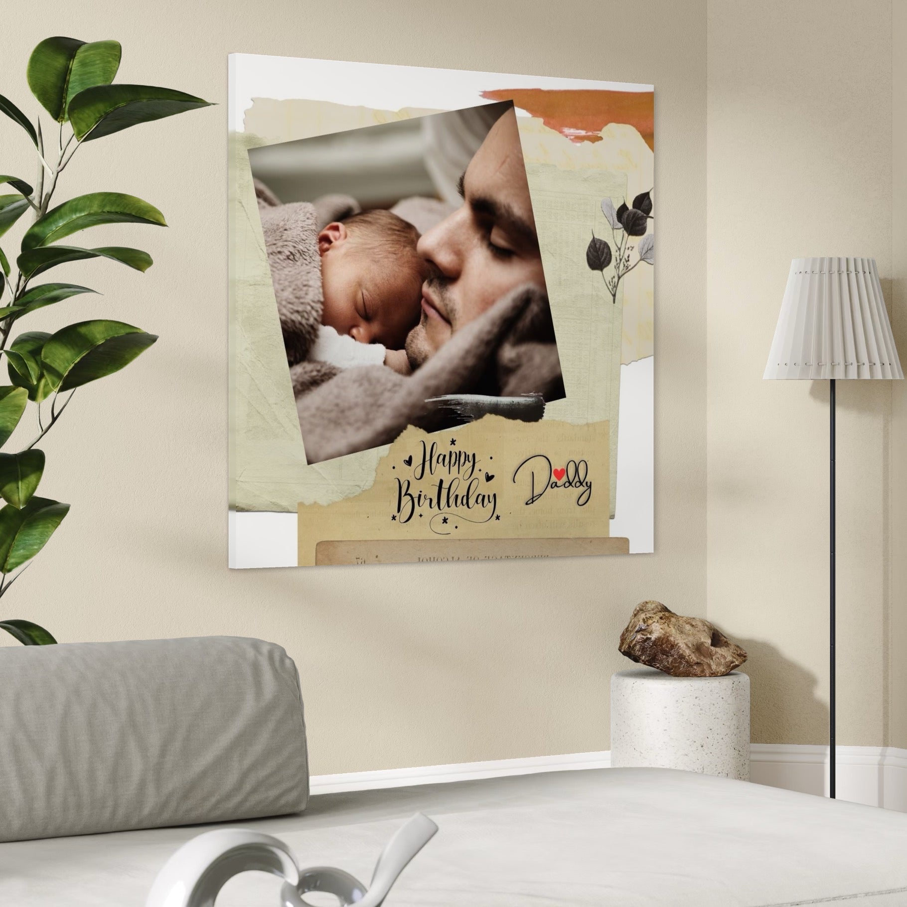 Imagine cu portret tata si bebelus somnoros, tiparita pe panza canvas